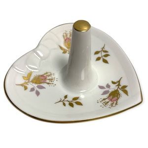 Coalport bone China ring holder dish made in England white floral gold